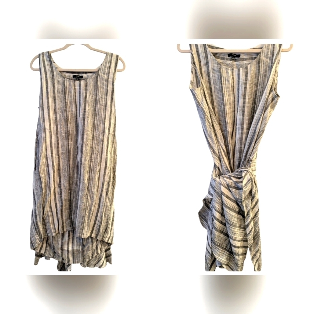 DREW for Anthropologie Wrap Dress L Stripped Linen Blend